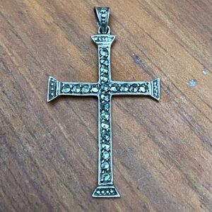 Vintage German Sterling Silver Marcasite Cross Pendant